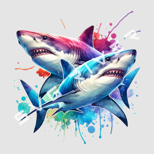 WATERCOLOR SHARKS PNG